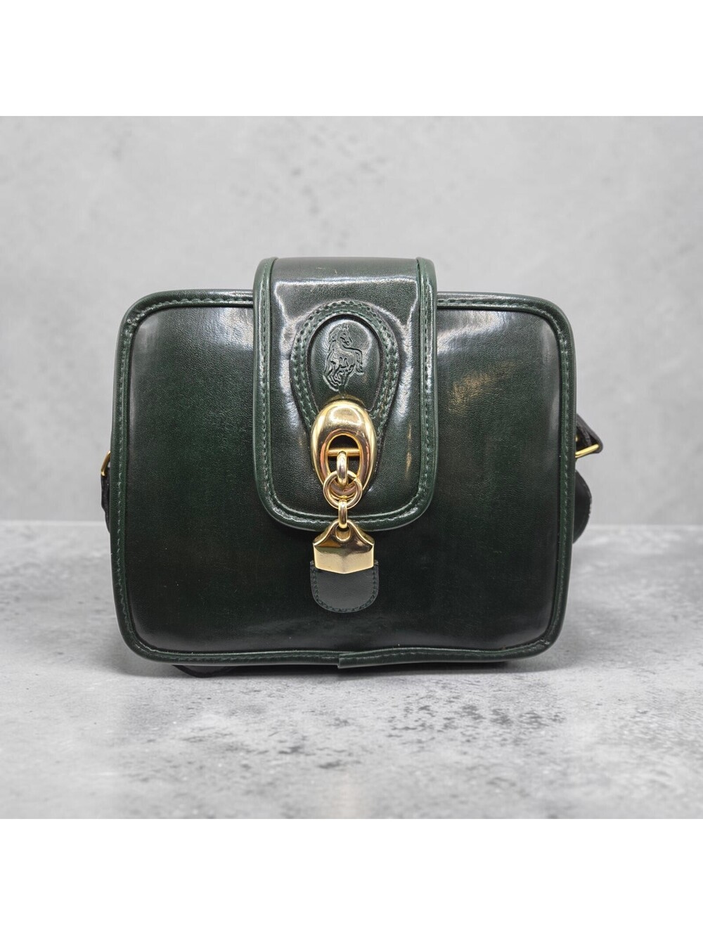 Vintage Y&S Original Dark Green Faux Leather Crossbody Bag Equestrian Horse